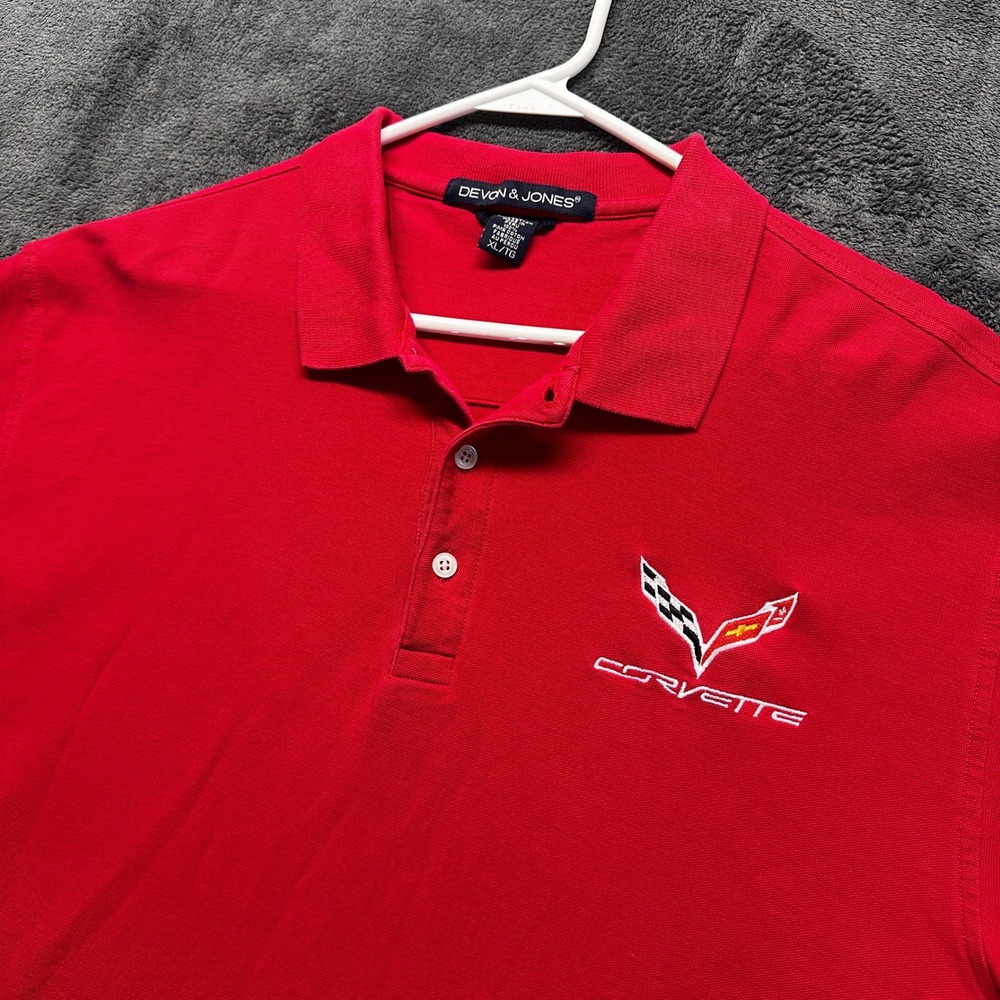 Corvette Polo Shirt Mens XL Red Embroidered Racing Pima Cotton Short Sleeve Y2K